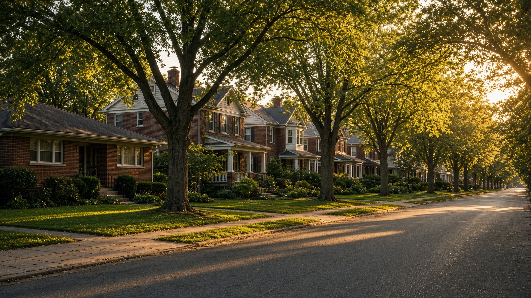 Tree-lined residential street in Skokie, Illinois